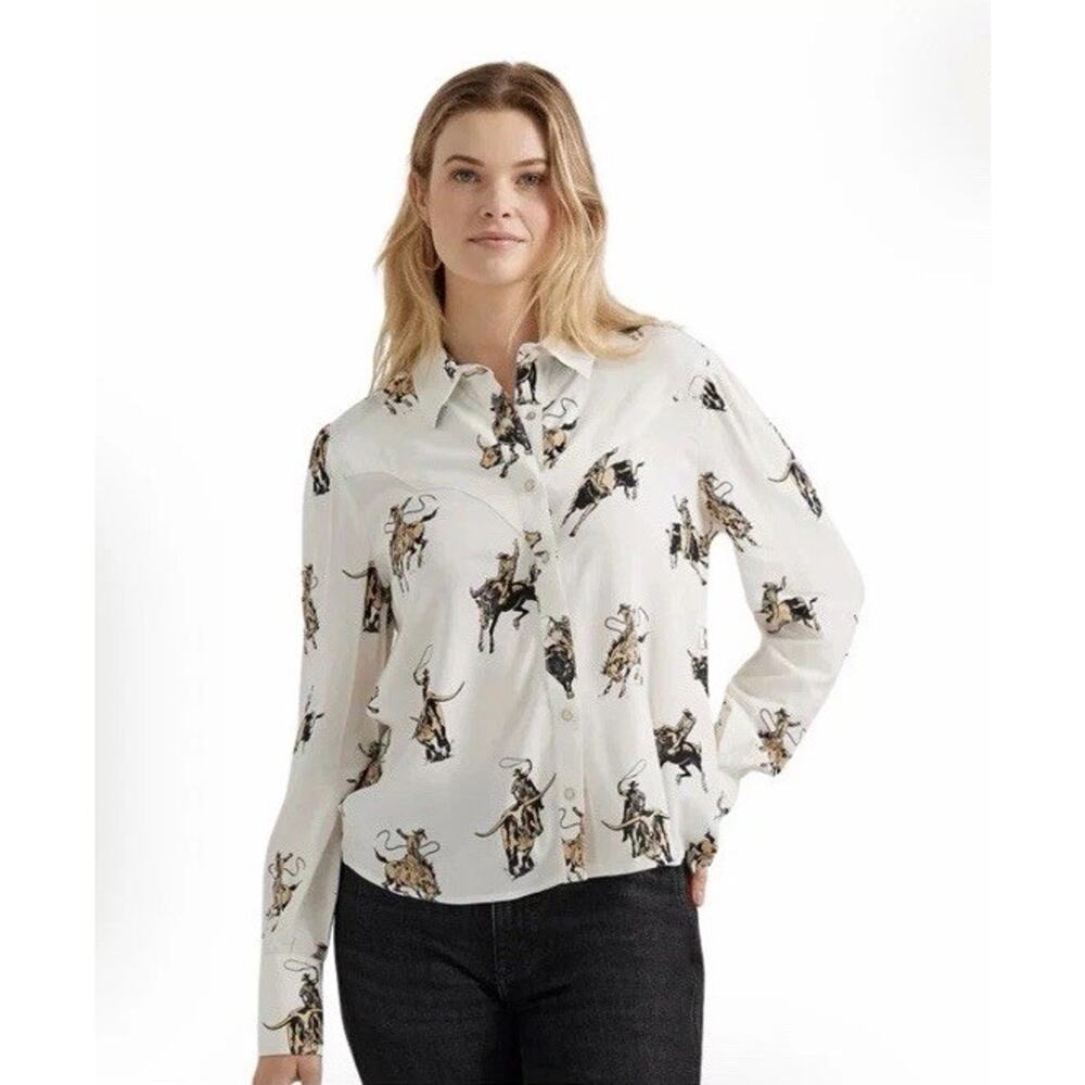 WRANGLER WOMEN'S RETRO DRAPEY RODEO WHITE BLOUSE Large